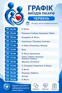 Графік виїздів лікарів Овруцького центру ПМСД у червні